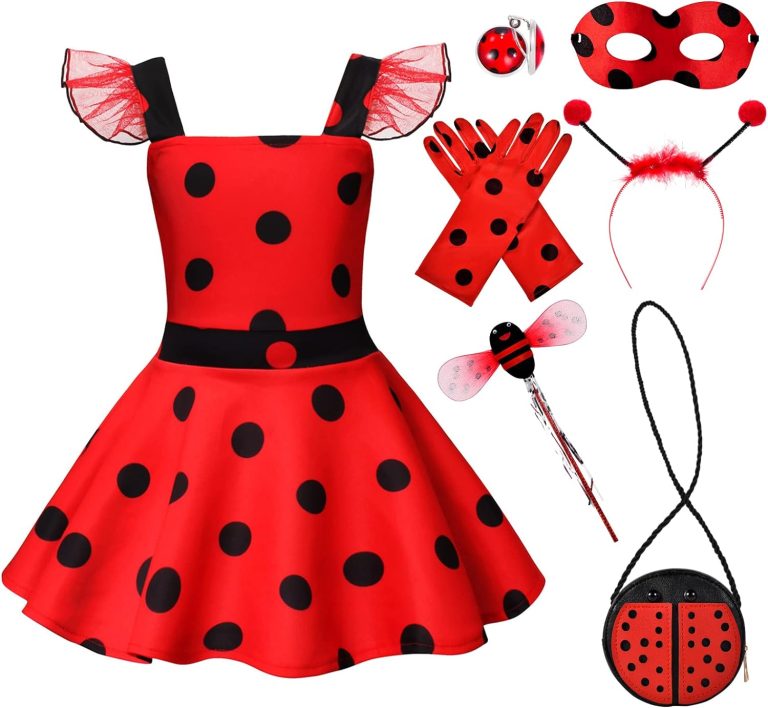 Latocos Ladybug Dress Costume for Girls with Polka Dots Tutu Dress Halloween Birthday Dress Up Pretend Play for Kids 3-8